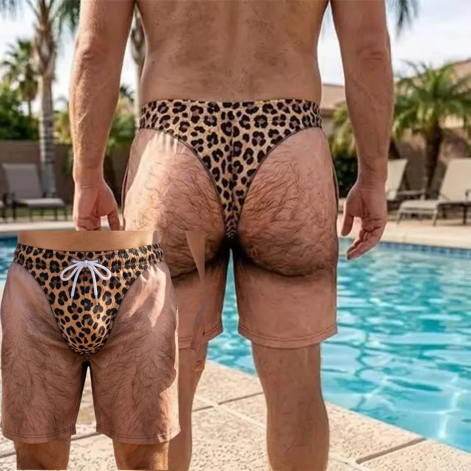 Cheeky Swim Trunks Au Naturel print, front and back