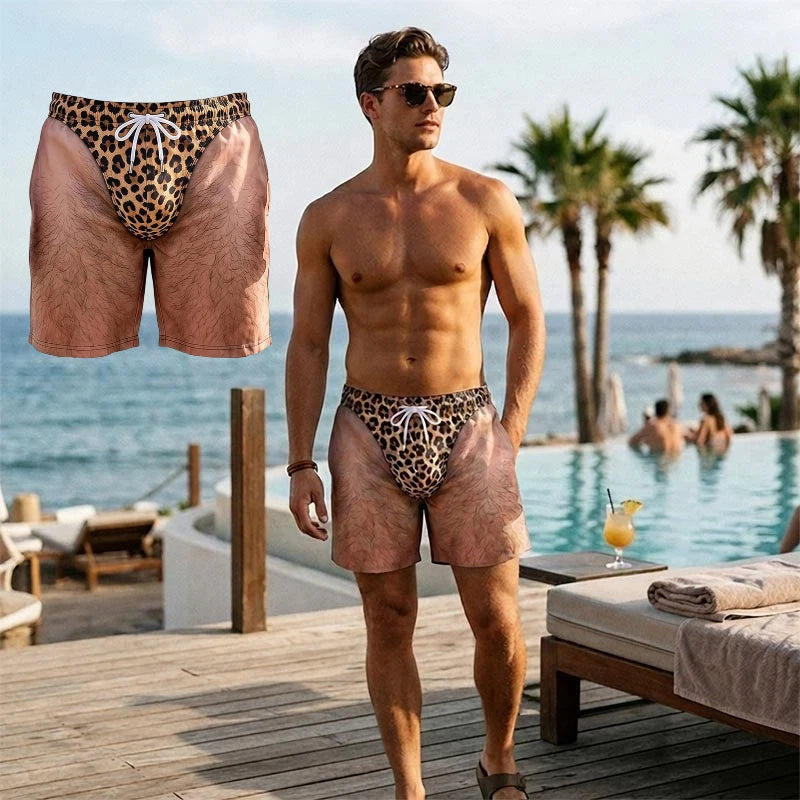Au Naturel Cheeky Swim Trunks shown flat and worn poolside