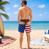 Cheeky Swim Trunks USA Leopard print, back view on the beach
