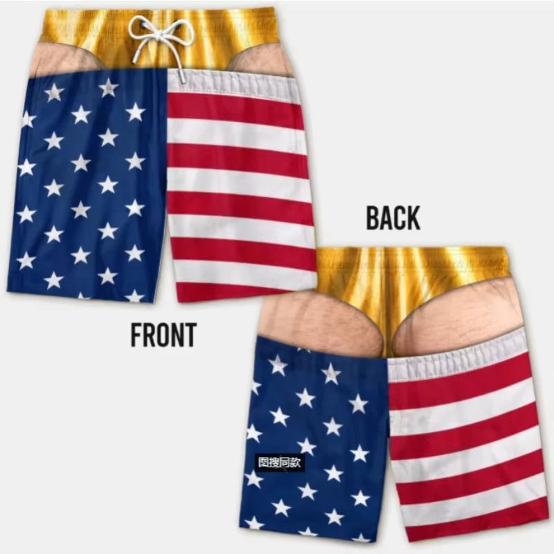 Cheeky Swim Trunks Stars and Stripes print, front and back