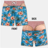 Cheeky Swim Trunks Tropical print, front and back